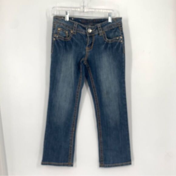 Grace LA size 9 Mid Rise Crop Embellished  Thick Stitch Jeans - Picture 1 of 11